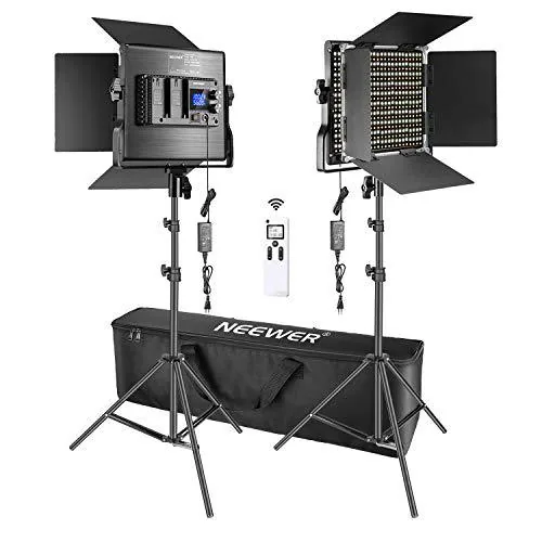 Neewer 2 Packs Avanzado 2,4G 660 LED Video Luz Fotografía Kit Iluminación con Bolsa Panel LED Bicolor Regulable con Control Remoto Inalámbrico 2,4G Pantalla LCD y Soporte de Luz