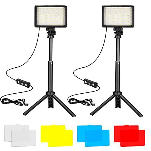 Ci-Fotto LED Video Light 2-Pack, 5600K Iluminacion Foco de Luz Fotografia USB con Mini Trípode y Filtros de Colores para Estudios de Ci-Fotto