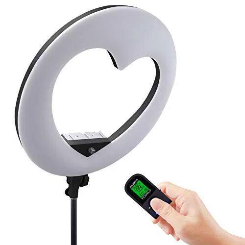 Yidoblo LV-960EII 96W Pantalla LCD Regulable 3200K-5500K Luz de anillo LED en forma de corazón con control remoto y 3 zapatos calientes para YouTube Cámara Smartphone Retrato Selfie Video Studio