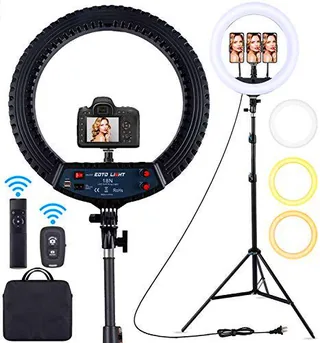 Anillo de Luz con Tripode 18", Ring Light Led con Control Remoto Bluetooth para Móvil Selfie Maquillaje Fotografia Youtube TIK Tok Live