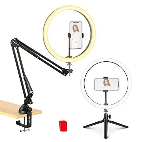 NEEWER Kit de Anillo de Luz LED de 12", Anillo de Luz Bicolor con Soporte de Brazo de Tijera