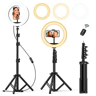 ATUMTEK Luz de Anillo para Selfie de 10" con Trípode Extensible de 55"