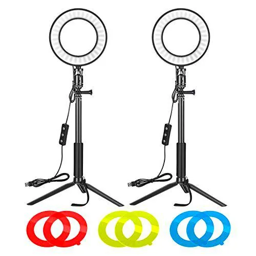 Neewer Video Conference Lighting Kit for Zoom Call Meeting/Self Broadcasting/Remote Working/YouTube/TikTok Video/Live Streaming: 2-Pack 6-inch Dimmable LED Ring Light with Tripod Stand & Color Filter