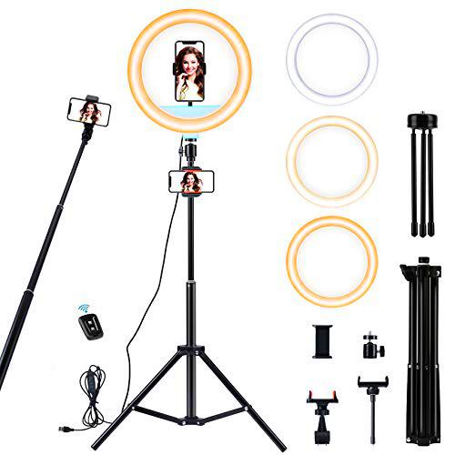 Anillo de luz LED de 12"con trípode, Anillo de luz Ajustable con Control Remoto Bluetooth