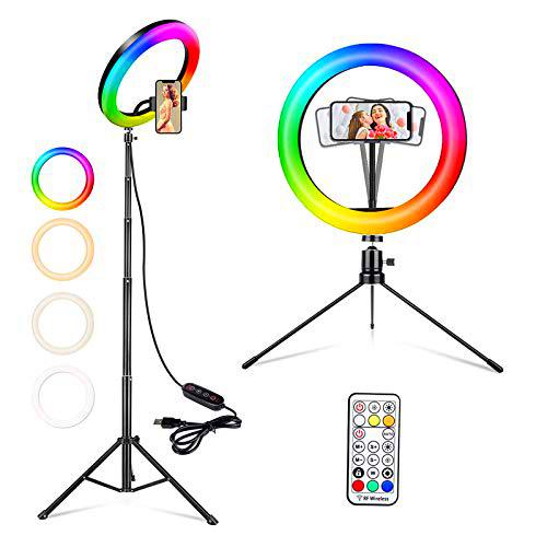CSON Anillo de luz RGB en trípode de Soporte y Anillo de luz LED de 210cm para selfis con Soporte 26 Colores párr Yotube