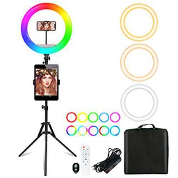 RGB Anillo de Luz Trípode LED 18" (48CM), Aro de Luz para Tableta/Móvil con Control Remoto Bluetooth &amp; RGB