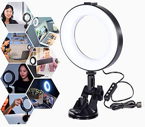 HAFOKO 6" Kit de Iluminación para Videoconferencia Anillo de Luz Zoom Light con Ventosa Luz Portátil Webcam Light 3200K-6500K Compatible con Zoom Meetings Trabajo Remoto Fotografía Autoemisión Vlogs