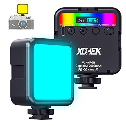 XDHEK Luz de Relleno RGB Fotografía Vídeo, Luz LED Cámara de Lámpara Iluminación Fotografía de Color Ajustable 2500-9500K Incorporada Batería Recargable para Filmación