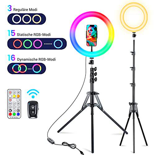 Virfine Aro de Luz para Movil TIK Tok, Vic Tech CA 10" Anillo de luz LED con 31 RGB Colores