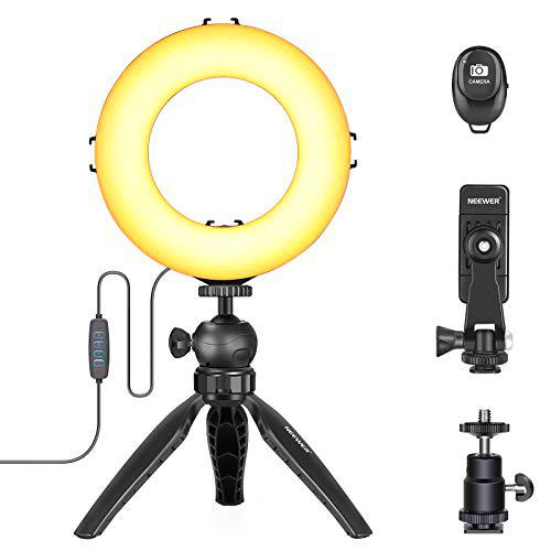 Neewer 6 Inches Anillo de Luz LED con Soporte para Trípode Mini Luz para Cámara de Escritorio con Soporte de Luz de 6,3 Inches y Soporte para Teléfono para Transmisión en Vivo