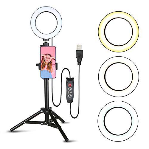 Decdeal Anillo de Luz LED con Trípode y Soporte para Teléfono 3 Temperaturas de Color para Youtube y Selfie Video Makeup, TIK Tok