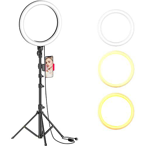 Sporzin 12" Anillo de luz LED, Soporte para trípode Extensible y Soporte para teléfono Dual
