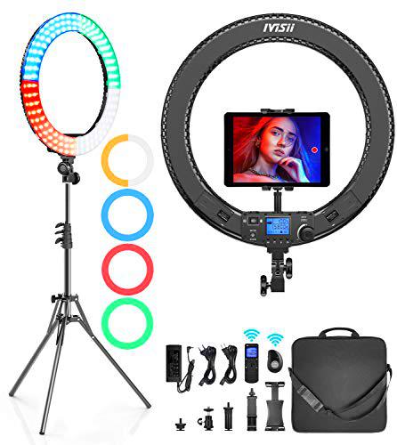 IVISII Anillo de luz con control remoto, luz de video de 19 pulgadas con 4 filtros de color para teléfono inteligente