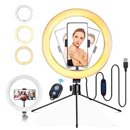 Anillo Luz de Selfie 10.2" con Trípode Soporte para Teléfono y Control Remoto
