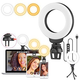 Anillo de Luz Videoconferencia, 4" Aro de Luz con Trípode y Clip para Laptops