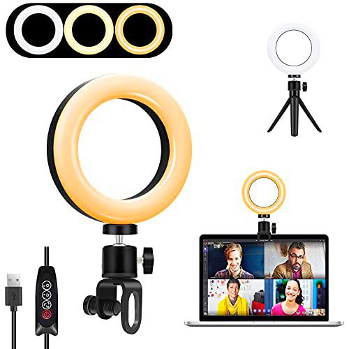Anillo de Luz LED, Aiyivve Aro de Luz con Trípode 6.3" Luz de Anillo LED 3 Modos de Luces 11 Brillos Regulable Ring Light Luz LED para Videoconferencia Móvil Selfie