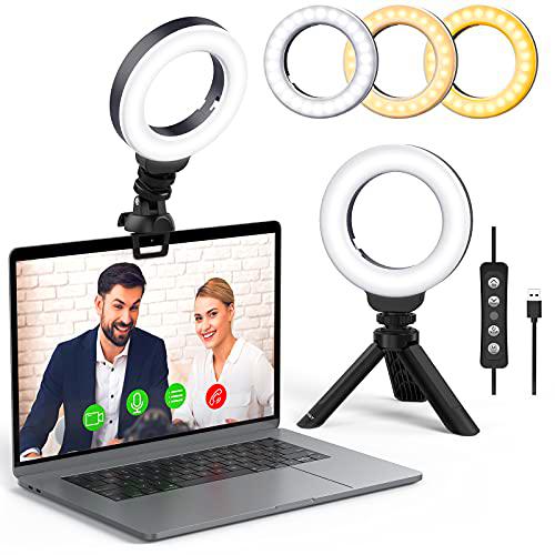 Anillo de Luz Videoconferencia, 4" Aro de luz con 3 Colores y 10 Brillos