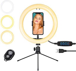 BrizLabs Anillo de Luz LED 10" Aro de Luz Selfie Trípode con Soporte para Móvil 3 Modos 11 Niveles de Luz Regulable para Transmisión en Vivo TikTok Youtube Fotografía Maquillaje con iOS Android