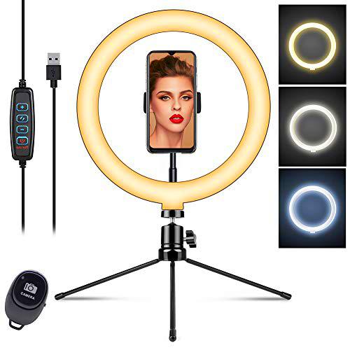 BorlterClamp Anillo Luz de Selfie 10" con Trípode Soporte para Teléfono y Control Remoto