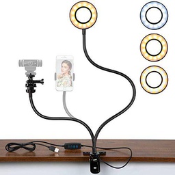 Pipishell Webcam con luz de Anillo, 3 Colores 10 Niveles de Brillo