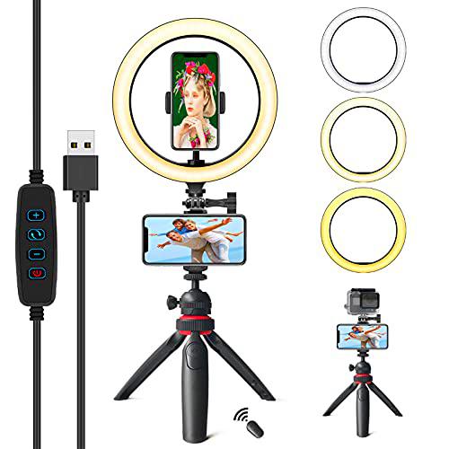 PLEASION Aro de Luz con tripode，Anillo de Luz 10" con Wireless Control Remoto