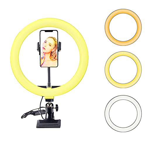 TNWZC Anillo de Luz 10", Aro de Luz Trípode de Escritorio 3 Colores Claros + 10 Niveles de Brillo