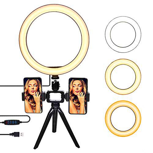 FOSOTO Anillo de Luz LED de 10 Inch 3 Modos de Color Regulables con 10 Brillos