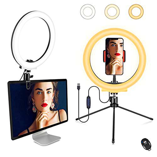 Orieta Anillo de Luz LED con Trípode, 10" Aro de Luz Selfie con Control Remoto