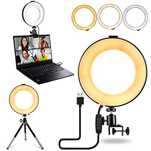 Aro de luz LED,6" Anillo de luz con Trípode y Clip para Laptops