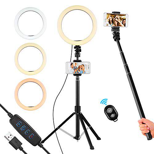 Andoer Anillo de Luz 10 Pulgadas / 26 cm con Soporte USB de 3 Modos de Color 2800K-5600K con Soporte para Teléfono para Fotografía