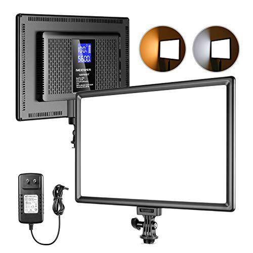 Neewer Ultra-Fino 192 LED Panel de Luz de Video con Pantalla LCD Batería de Litio Incorporada Regulable Bicolor 3200K-5600K CRI 95+ Iluminación Más Suave para Retratos