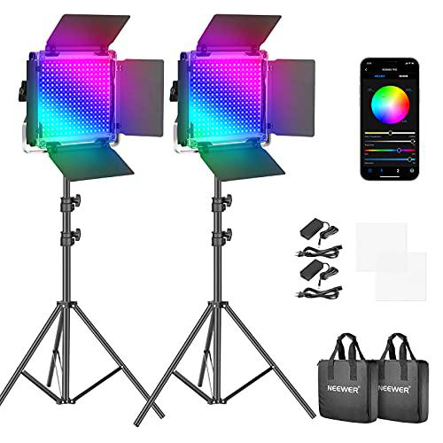Neewer Luz de VÍdeo LED RGB con Control de Aplicación 360ºa Todo Color Kit de Iluminación de Vídeo 50W 660 PRO CRI 97+ para Juegos Streaming Zoom Youtube Webex Broadcasting Web Conference Fotografía