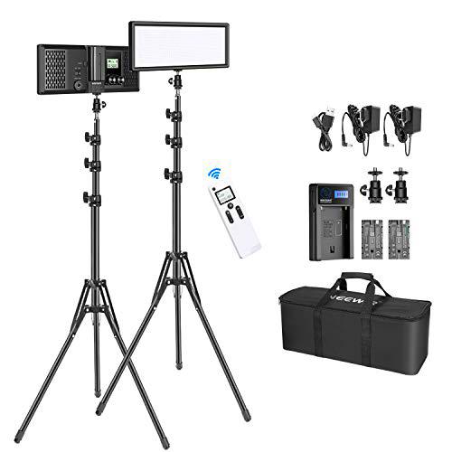 Neewer 2-Pack 2,4G T120 LED Video Luz Regulable Bi-Color 3200-5600K Panel Luz con Pliegue Inverso 150cm Soporte de Luz Batería Cargador Bolsa Iluminación de Video Kit para Youtube Transmisión en Vivo