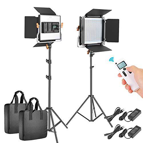 Neewer 2 Paquetes Avanzado 2,4G 480 LED Video Luz Kit Iluminación Fotografía Panel LED Bicolor Regulable con Pantalla LCD Control Remoto Inalámbrico Soporte Luz para Fotografía