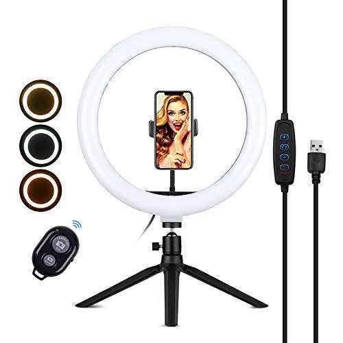 Andoer Lámpara de Relleno de luz de Anillo LED de 10 Pulgadas Lámpara de Relleno incorporada 168pcs Cuentas LED 10W Temperatura de Color Regulable 2700-5500K con Soportes (10 Pulgadas)