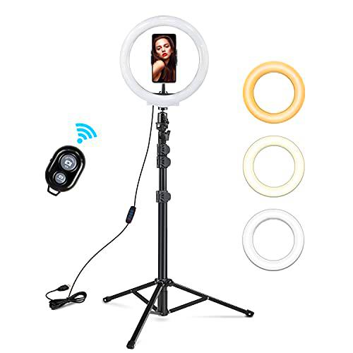 10"" Aro de Luz Selfie Trípode, Anillo de Luz LED con Soporte para Móvil con Control Remoto Bluetooth