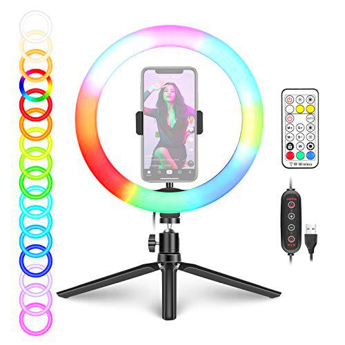Neewer Anillo de Luz para Selfies RGB de 30CM con Trípode de Mesa Soporte de Teléfono y Control Remoto Anillo de Luz LED con 29 Colores para Maquillaje/Transmisión en Vivo/Youtube/Grabación de Video