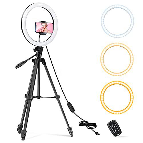 Luz de Anillo LED, Aro de Luz de 12" con Trípode Control Remoto Bluetooth para Móvil Selfie