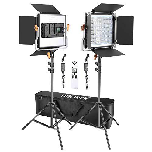 Neewer 2 Packs Avanzado 2,4G 480 LED Video Luz Fotografía Kit Iluminación con Bolsa Panel LED Bicolor Regulable con Pantalla LCD 2,4G Control Remoto Inalámbrico y Soporte Luz para Fotografía