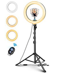 10" Aro de Luz Selfie Trípode, Anillo de Luz LED con Soporte para Móvil con Control Remoto Regulable para Transmisión en Vivo