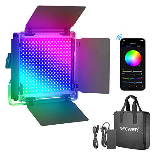 Neewer Luz de Video LED 660PRO RGB con App Control Iluminación de Video de 50 W 360ºa Todo Color CRI 97+ con Soporte Barndoor/U para Juegos Transmisión Youtube Webex Conferencia Web Fotografía