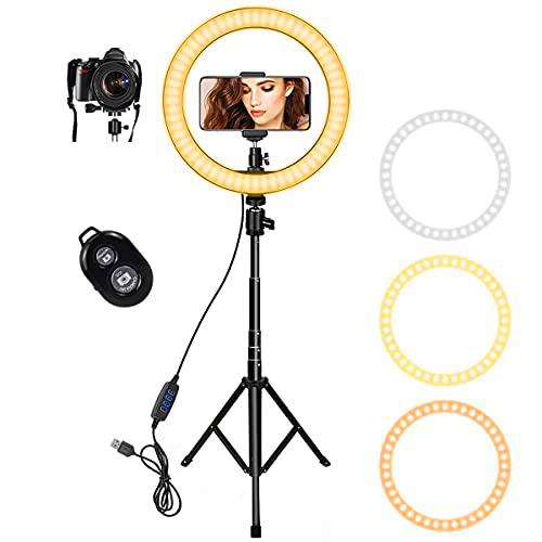 AUNEK Aro de Luz con Tripode, 10.2” Regulable LED Anillo de Luz con 3 Colores Modo