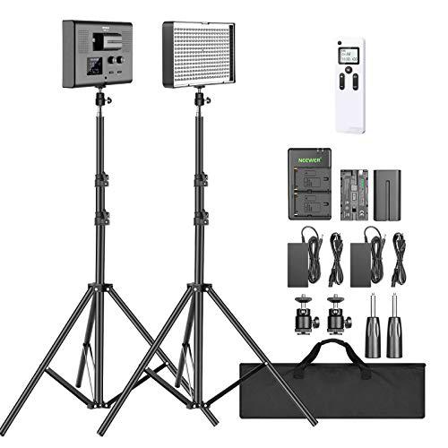 Neewer 2-Pack 2,4G Kit Iluminación Video LED Panel de LED Bicolor CRI 95+ 280 con Soporte Luz de 2M Pantalla LCD Control Remoto 2,4G para Fotografía Cabezal Esférico Batería Cargador Bolsa