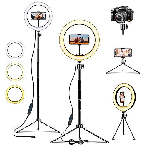 Deerfun Aro de luz LED,10" Anillo de Luz Selfie con Trípode 54.4inch