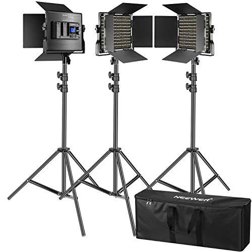 Neewer 3 Packs 660 Luces Video LED Pantalla LCD Kit Iluminación Fotografía con Soporte: Panel Regulable 3200-5600K CRI96 + LED Soporte Luz Premium 200cm para Estudio Youtube Video