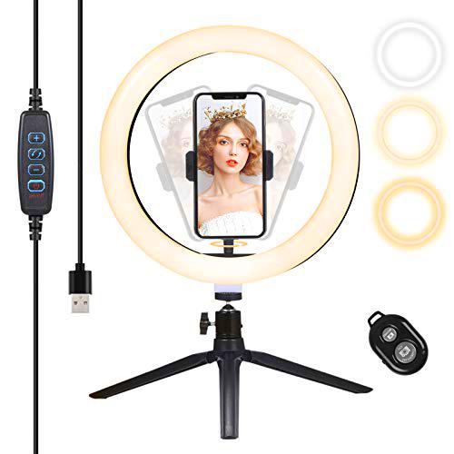 Anillo de luz con soporte de trípode y soporte para teléfono con 3 colores y 10 brillo para selfie