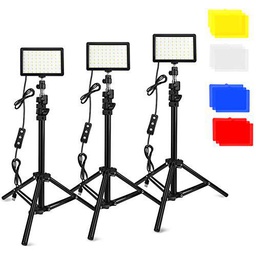 3 Paquetes 70 Video LED Luces con Soporte de Trípode Ajustable/Filtros de Color