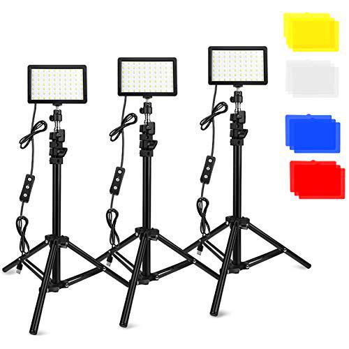 3 Paquetes 70 Video LED Luces con Soporte de Trípode Ajustable/Filtros de Color