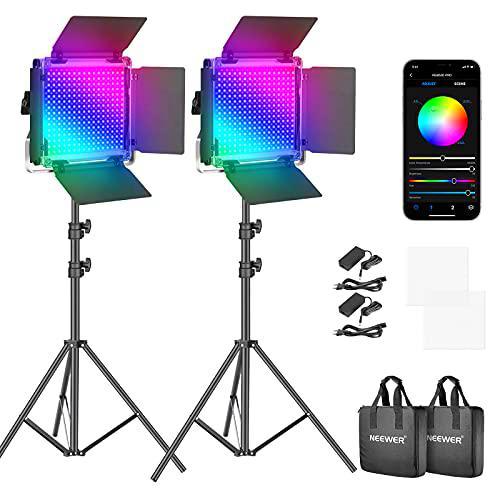 Neewer Luz de Vídeo LED de Fotografía 45 W CRI 98+ 530PRO RGB Kit de Iluminación de Vídeo de con Control de Aplicación y Kit de Soporte 360 ºa Todo Color para Juegos Youtube Broadcasting Conference