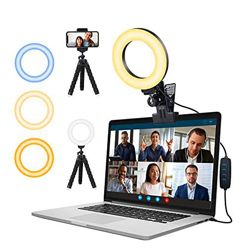 Anillo de luz portátil LED para videoconferencia, luz 3 modos de color